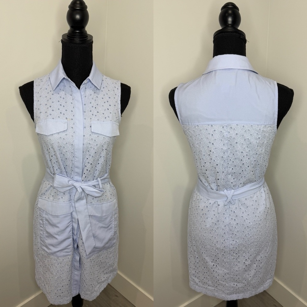 Cece Steffe Blue Midi Belted with Pockets Button Up Dress (0)